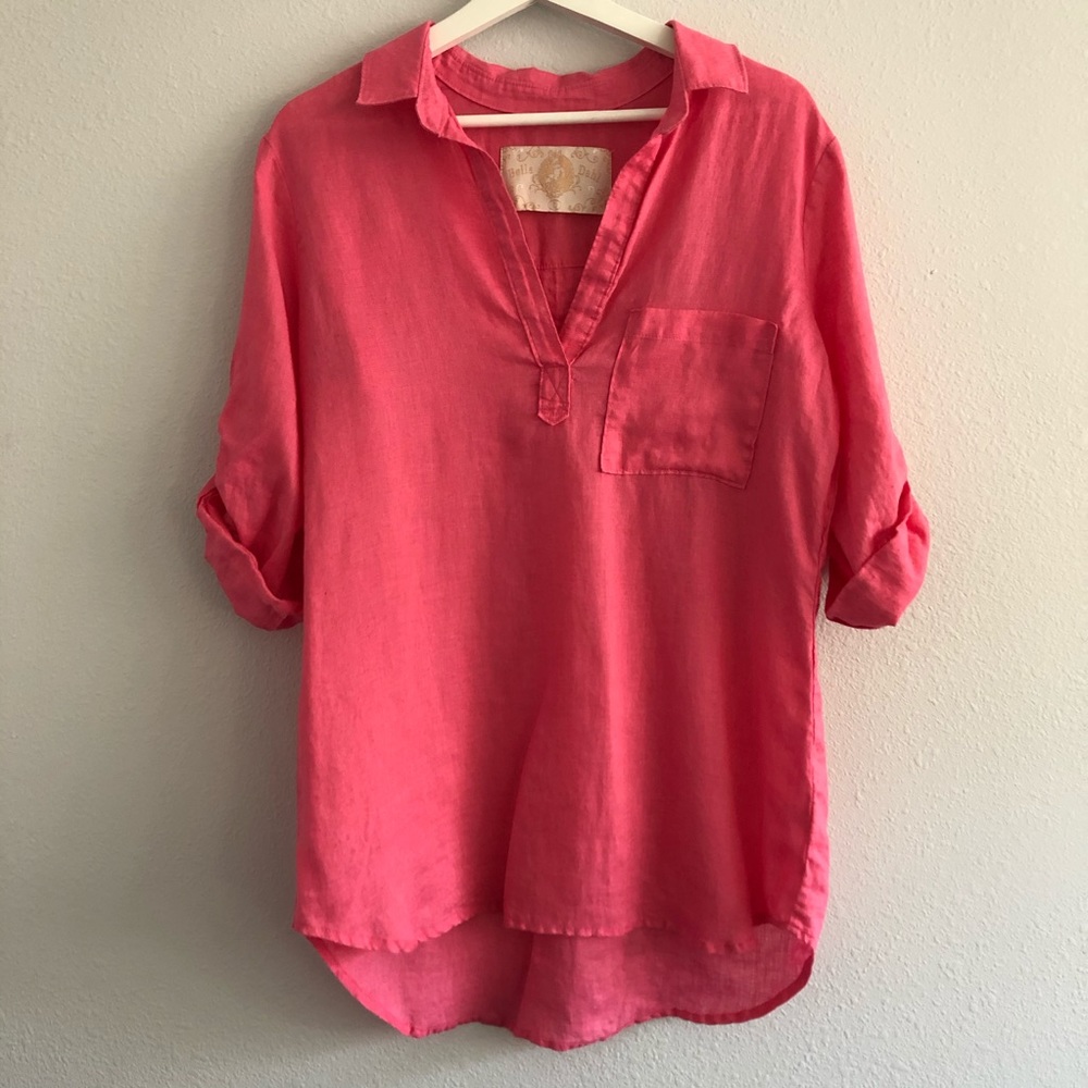 Anthropologie Bella Dahl Pink Linen Blouse Size L